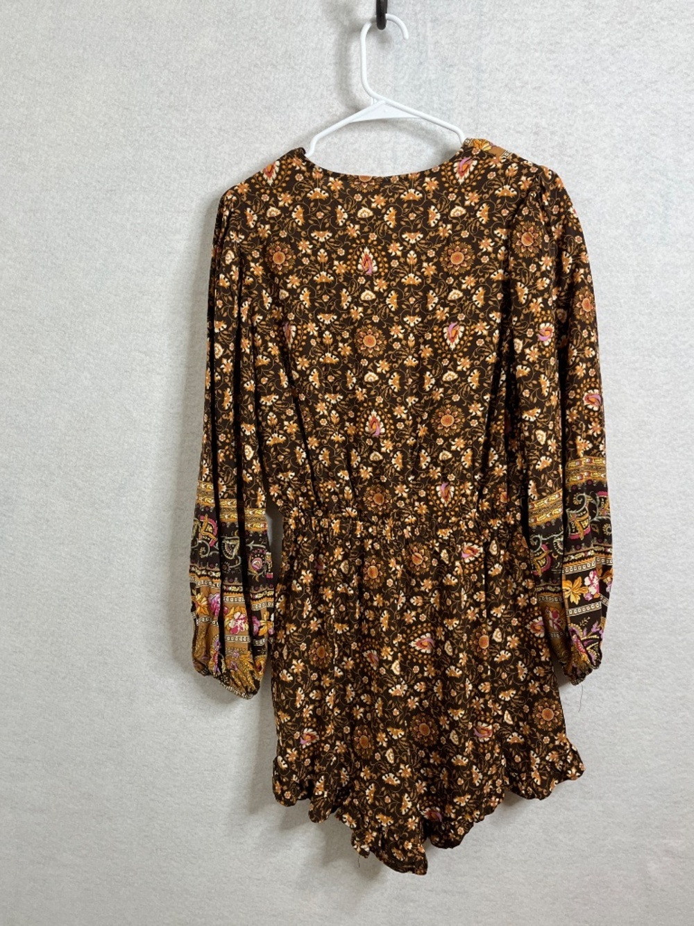 Boho Beach Hut Romper Medium Brown Floral Boho Long Sleeve Festival Playsuit - Picture 2 of 5